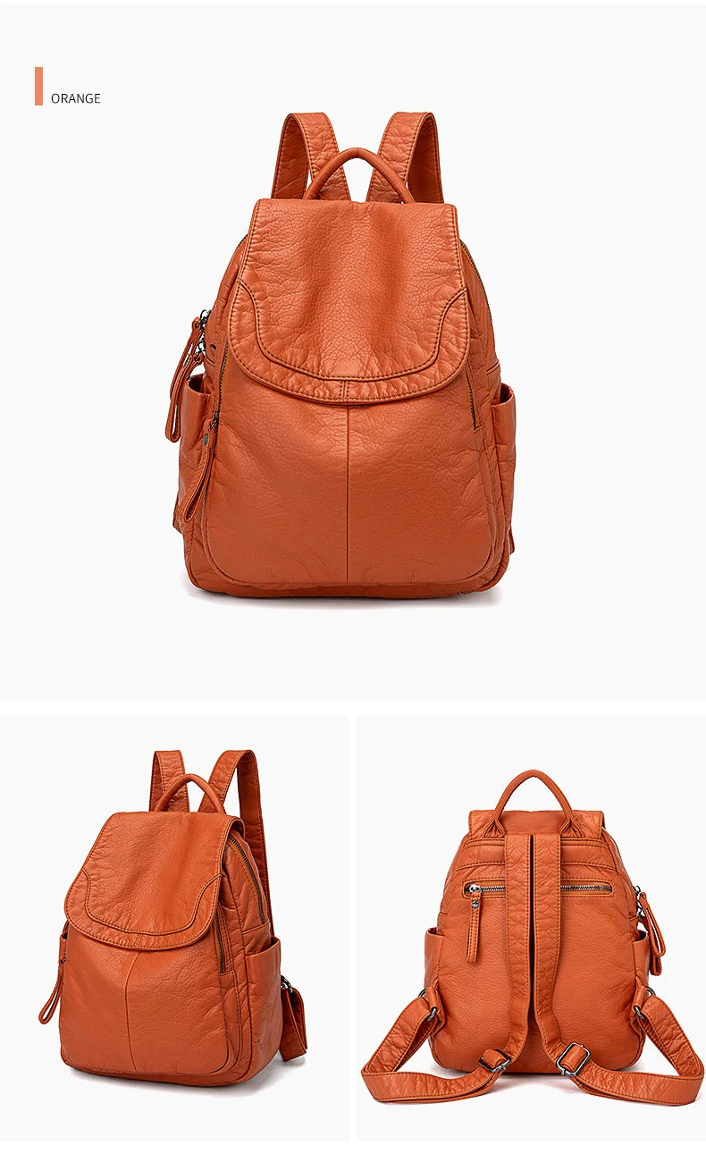 Stylish Women's White Washed Leather Backpack for Casual Travel