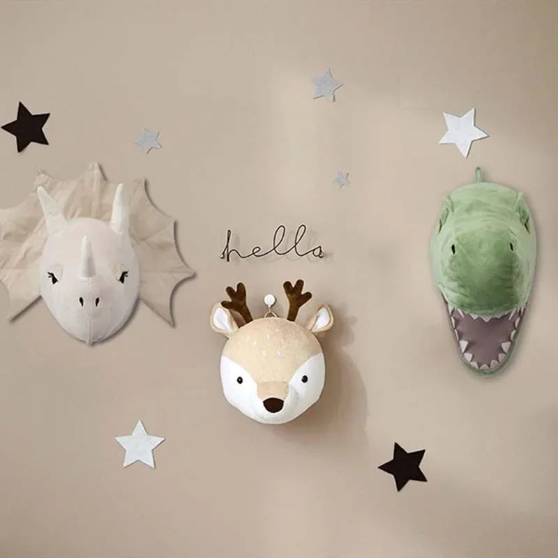 Animal Head Wall Decor | Cute Plush Animal Hanging Mounts for Kids