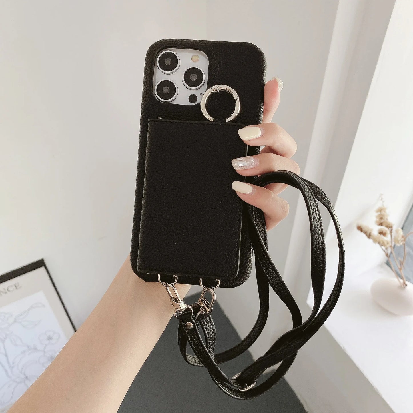 Elegant Ring Holder Mirror Card Slot Case for iPhone