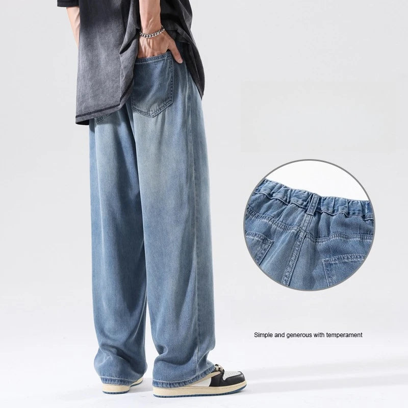 Men's Wide Leg Jeans | Breathable Loose Straight Leg Denim Pants