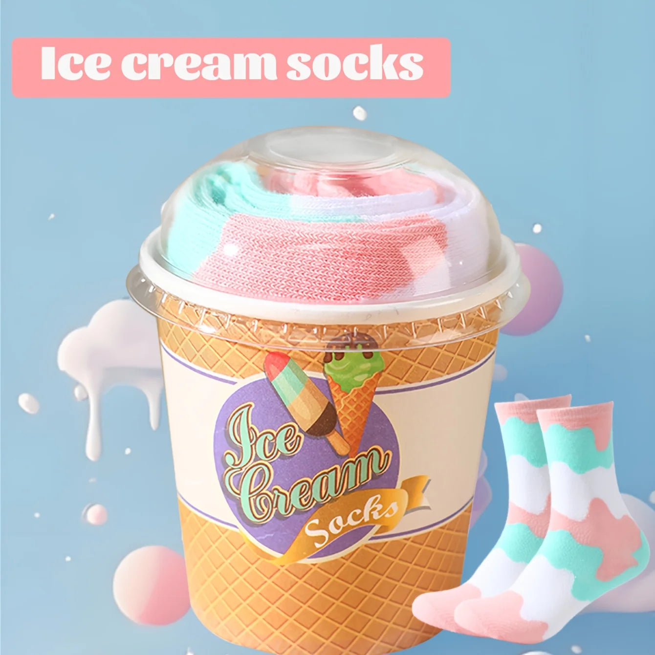 Colorful Mid-Calf Unisex Socks | Fun Ice Cream Gift Box Style