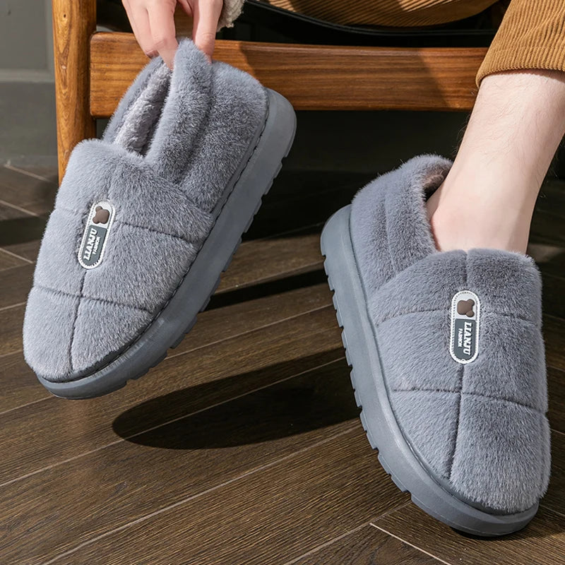 Men's Plush Winter Slippers | Cozy Non-Slip Warm Home Shoes