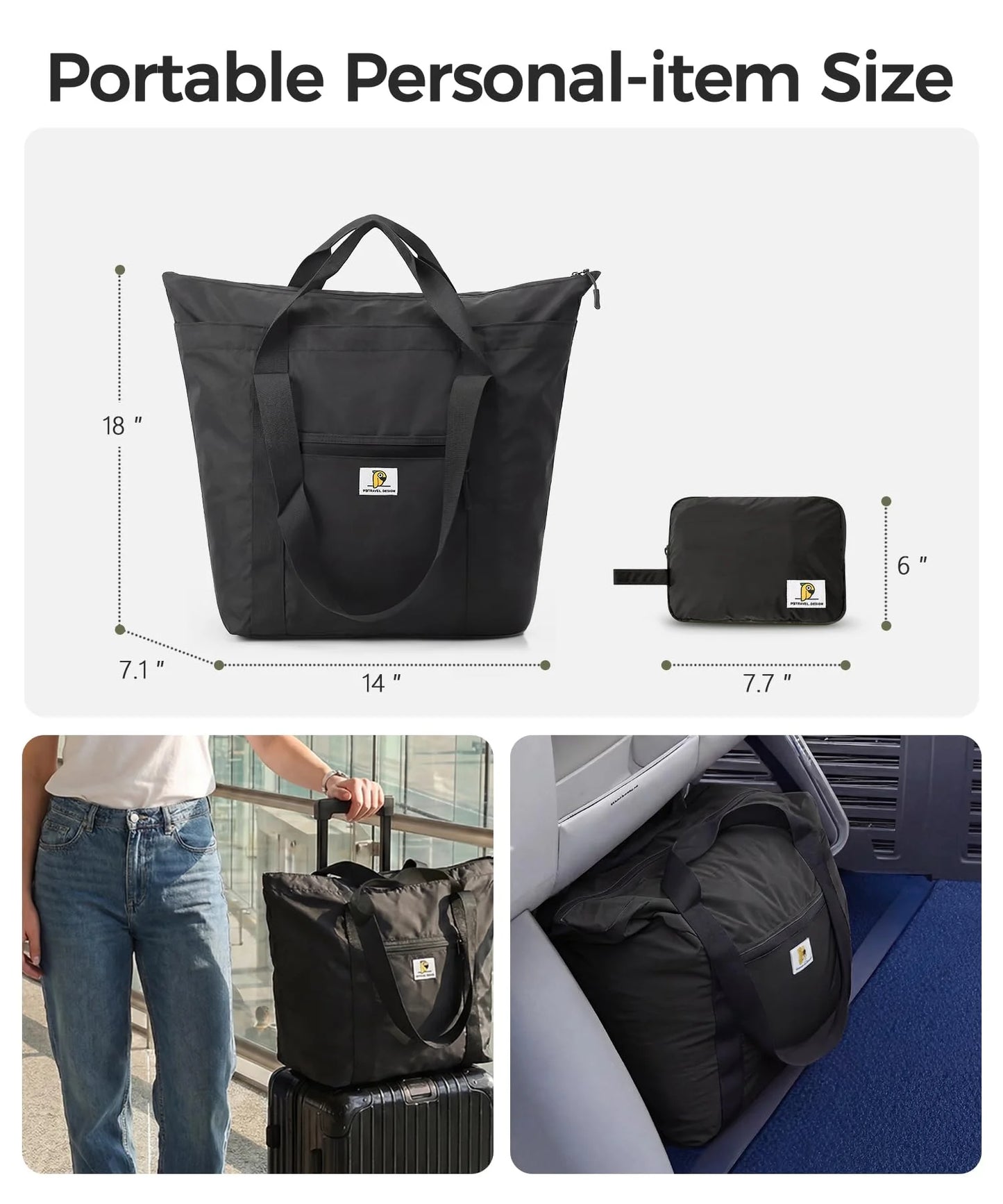 Foldable Travel Tote Bag | Large Waterproof Lightweight Weekender