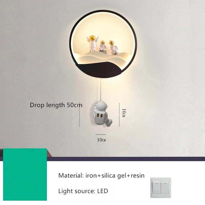Creative LED Astronaut Moon Wall Lamp for Kids' Rooms