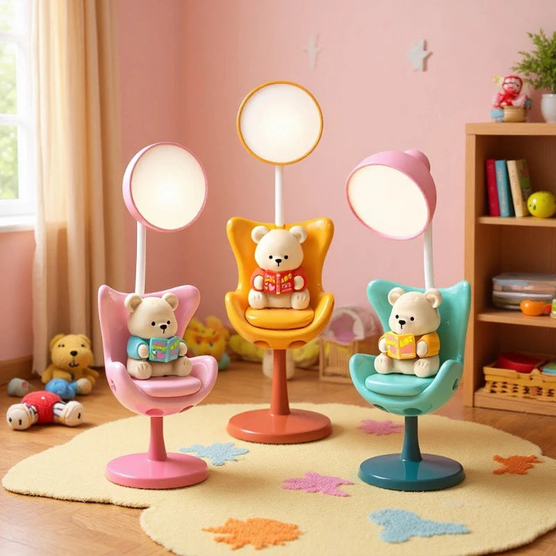 Bonita lámpara de escritorio LED flexible de oso con soporte para teléfono | Iluminación acogedora