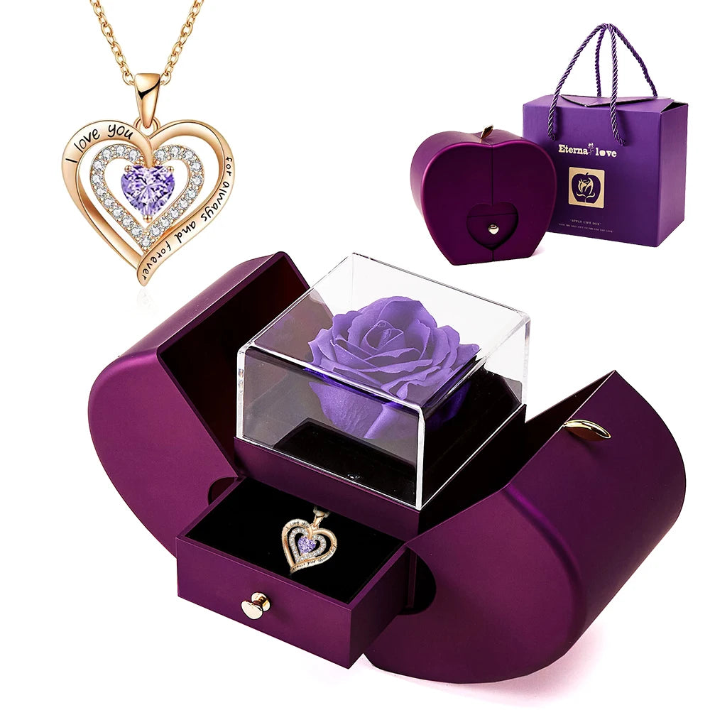Romantic Sakura Pink Jewelry Box & Heart Necklace Gift Set for Women