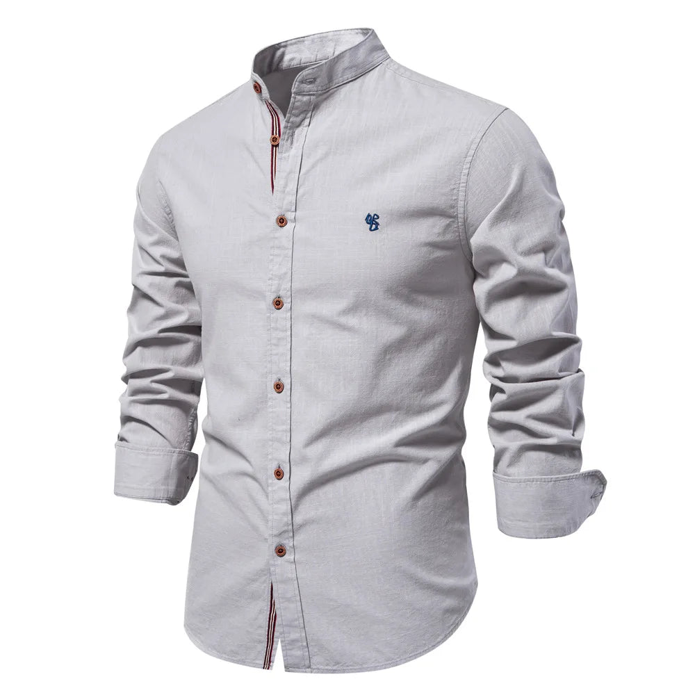 Men's 100% Cotton Casual Long Sleeve Shirt | Comfortable Embroidery