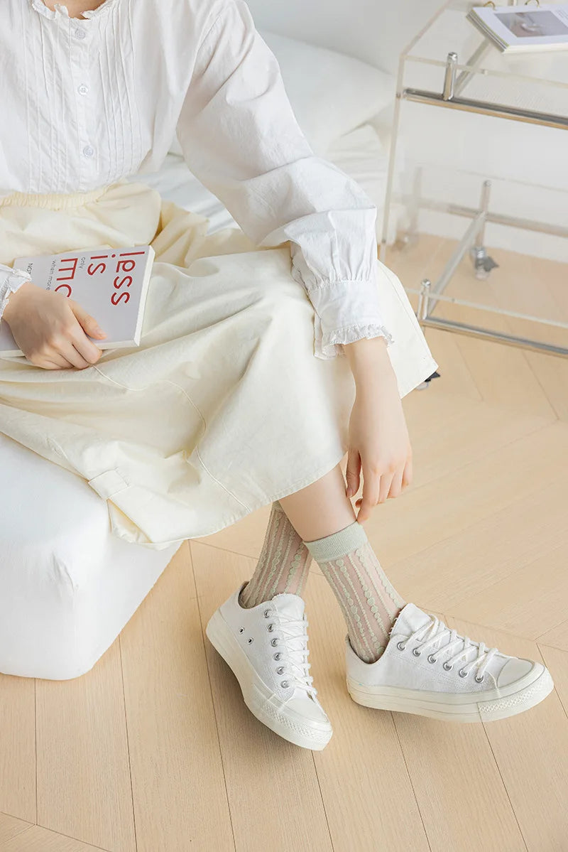 Cute Striped Kawaii Socks for Women | Ultra-Thin Summer Wear