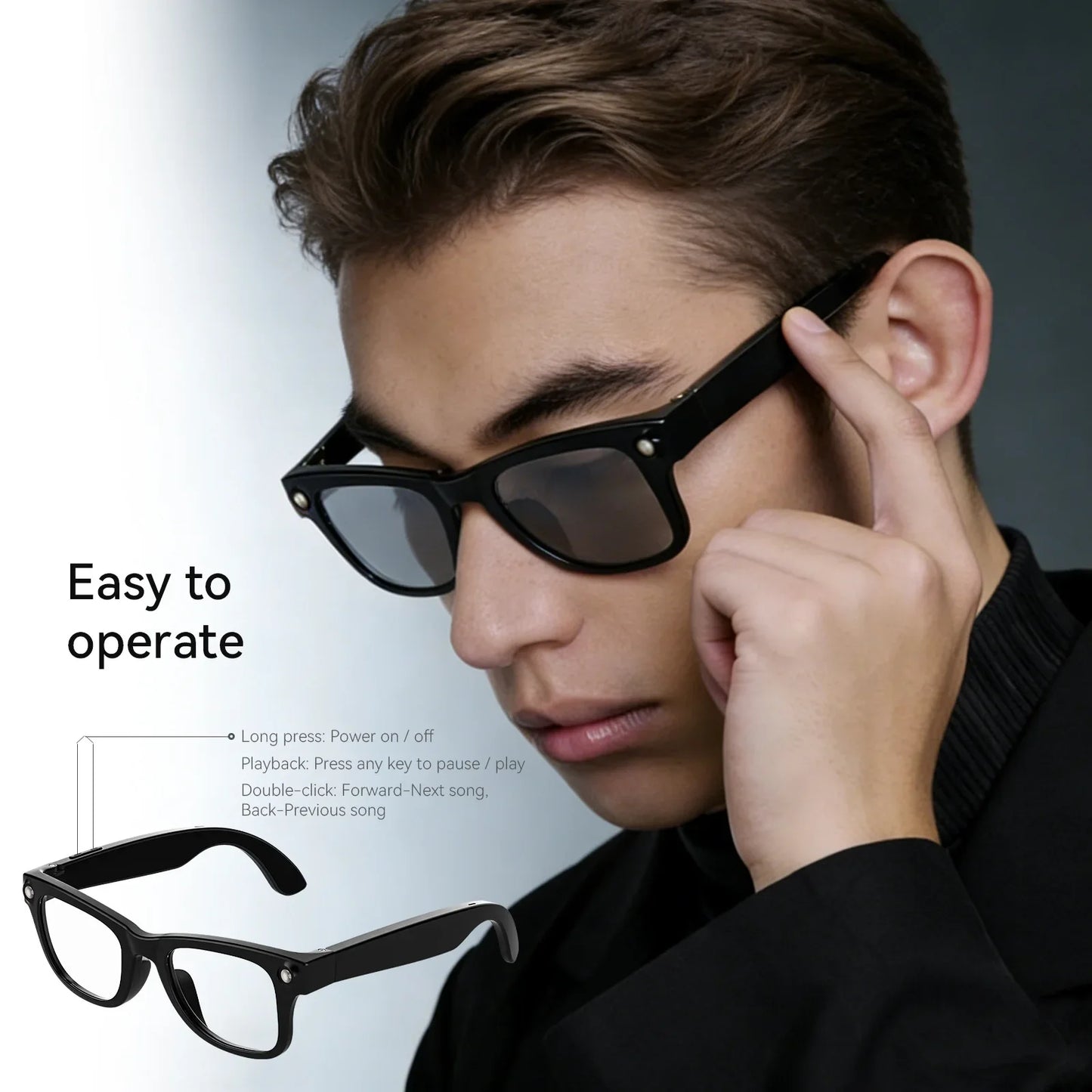 Smart AI Glasses with Translation & Music Play | Bluetooth Sunglasses