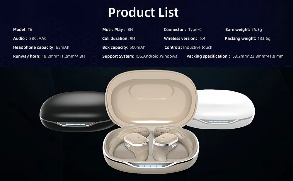 Bluetooth Wireless Earphones with Mic | Comfortable Air Conduction Design