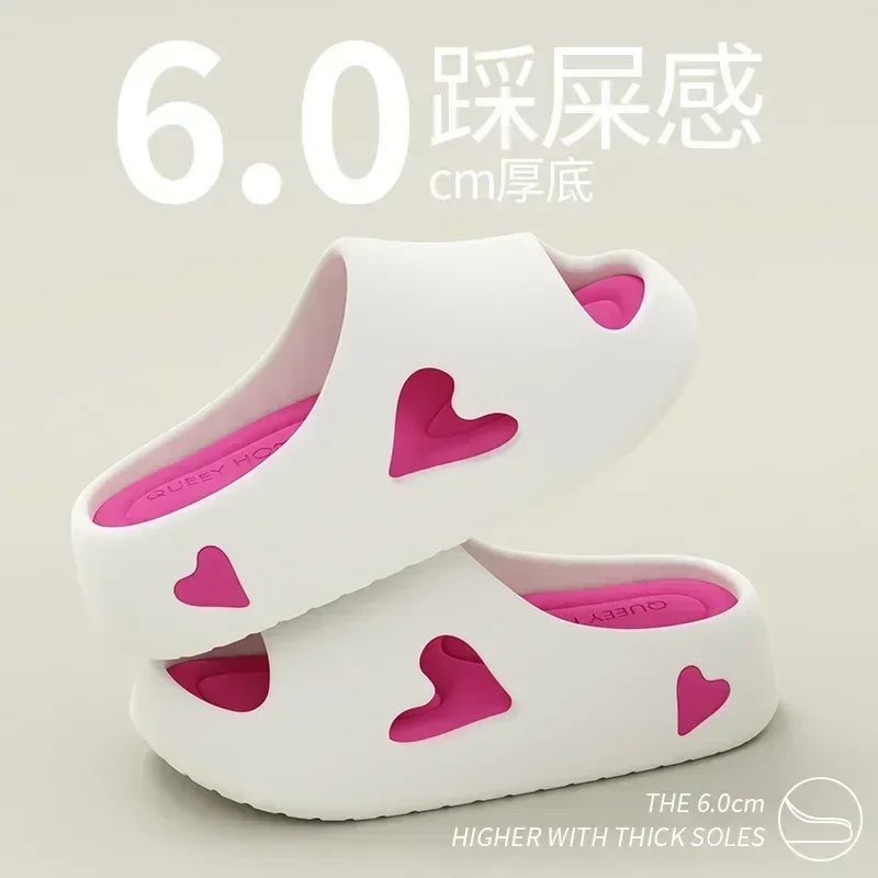 Women's Heart Platform Cloud Slippers | Soft Indoor & Outdoor Sandals