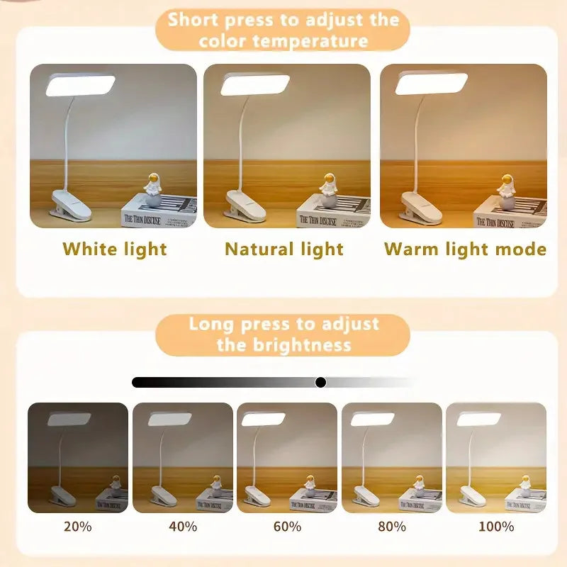 Clip-On LED USB Charging Desk Lamp for Students & Offices