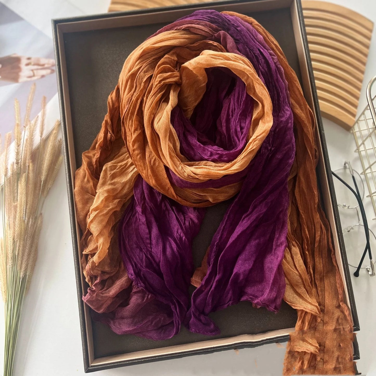 Elegant Women's Long Cotton Hemp Gradient Scarf for Winter Fashion