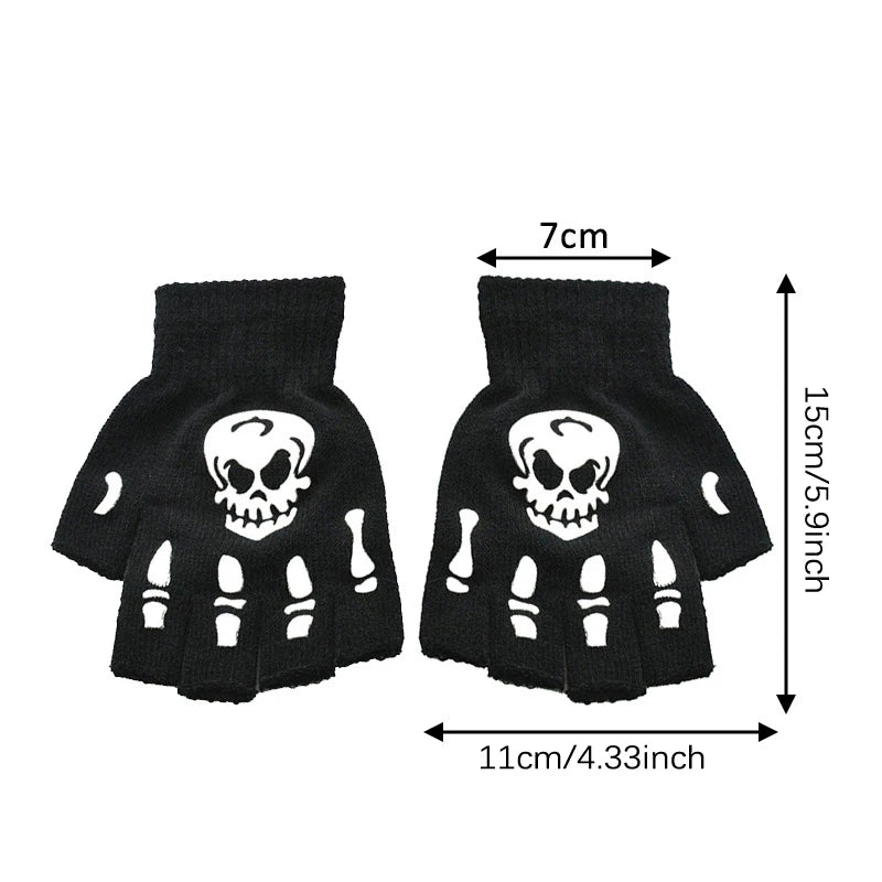 Luminous Skeleton Half Finger Gloves | Unique Halloween Cosplay