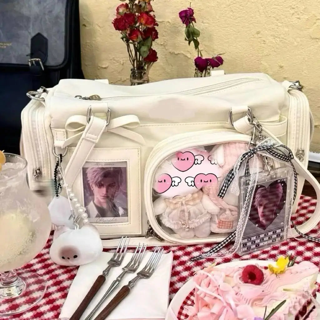 Cute Transparent Bow Shoulder Bag | Large Capacity Crossbody Handbag