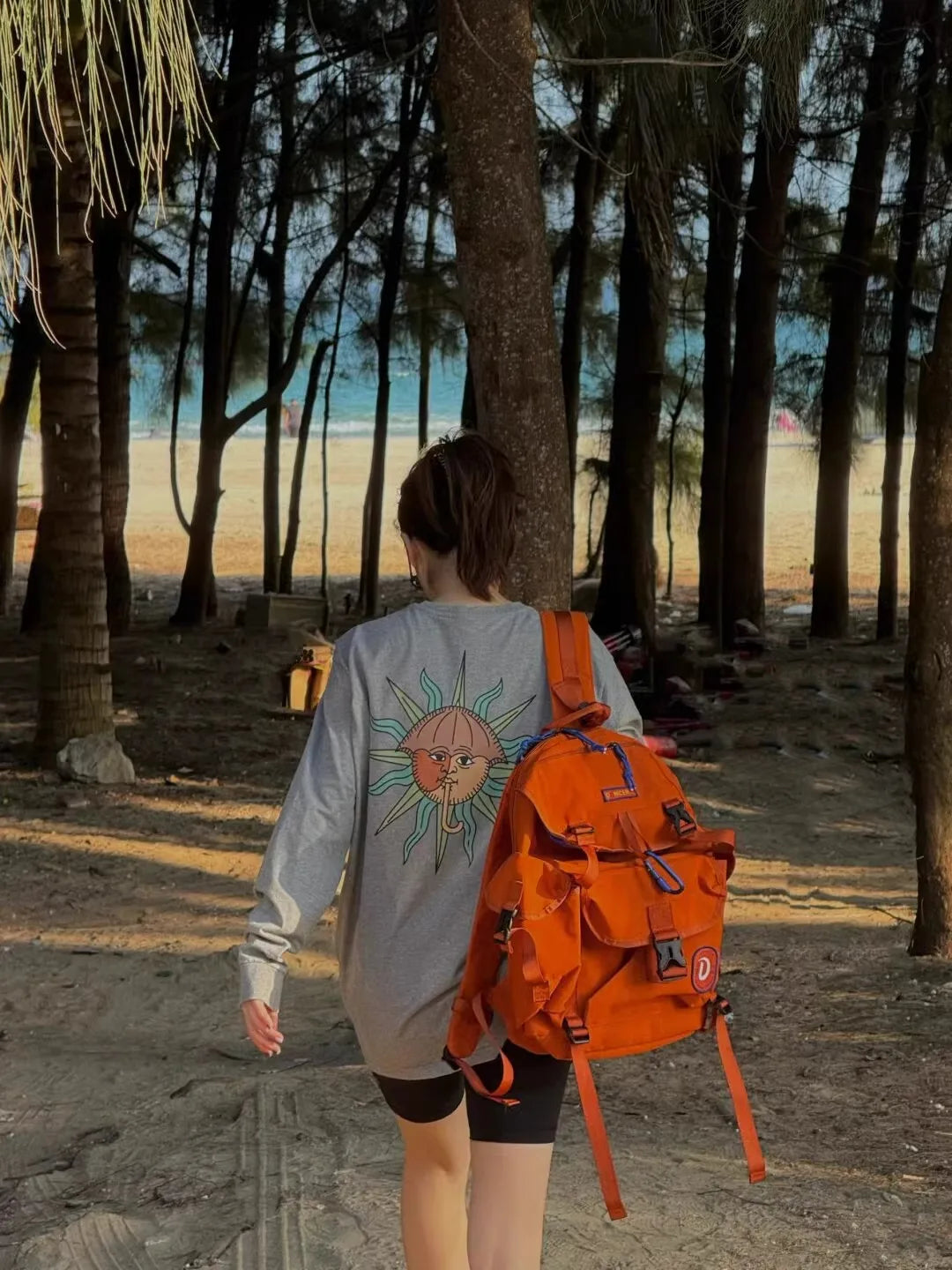 Unisex Casual Orange Nylon Waterproof Backpack | Large Capacity