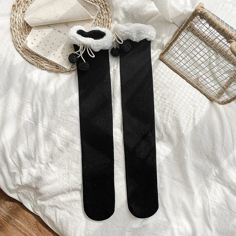 Cute Vertical Stripe Plush Tights | Cozy Kawaii Knee High Socks