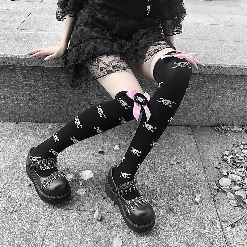 Punk Skull Stockings & Gloves Set | Gothic Cosplay Accessories