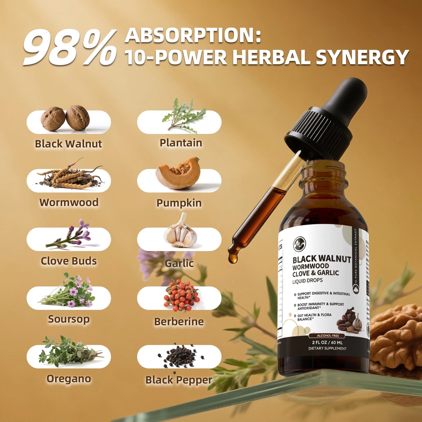 Black Walnut Wormwood Tincture for Digestive Health & Cleanse