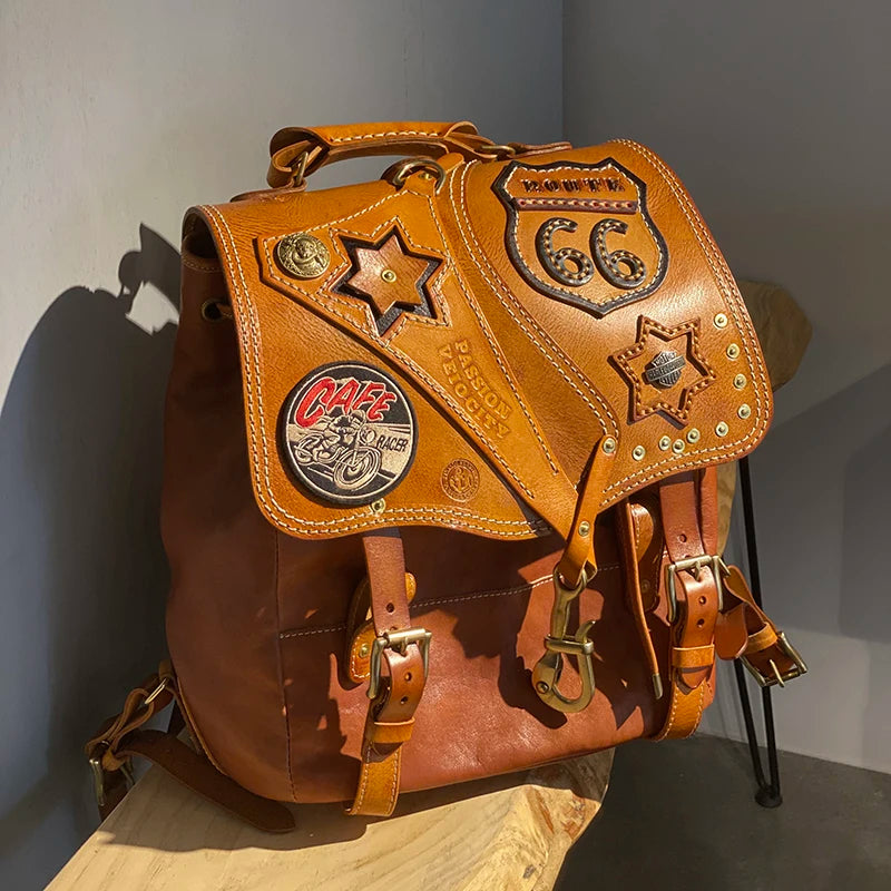 Handmade Heavy Duty Leather Motorcycle Backpack | Retro Travel Style