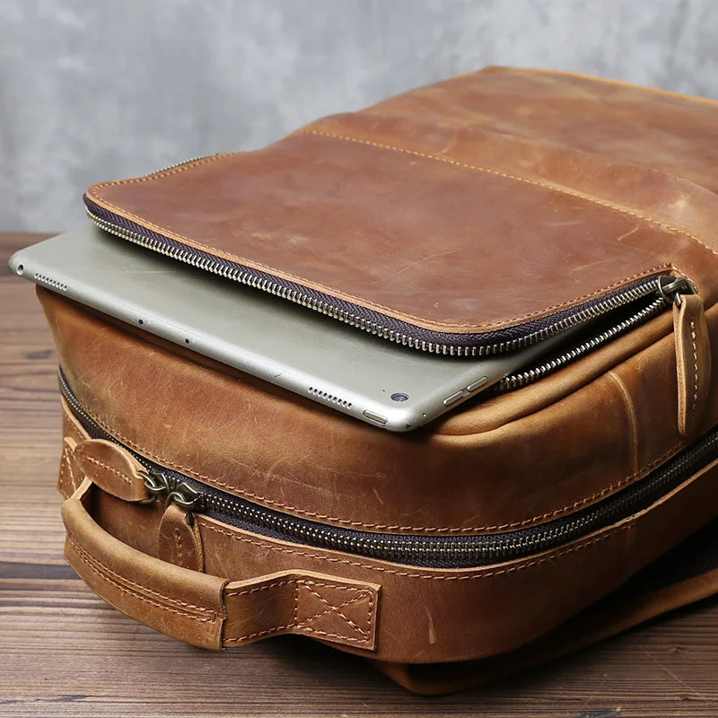 Men's Vertical Genuine Leather Backpack | Classic Retro Style