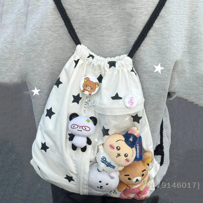 Fashion Drawstring Backpack | Large Capacity Star Print Ita Bag