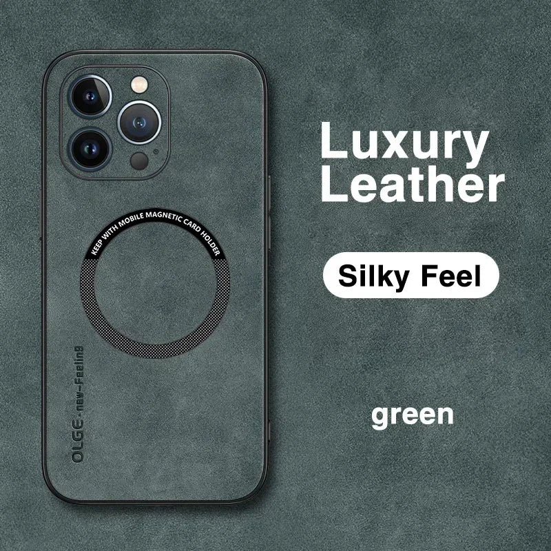 Luxury Leather Shockproof Phone Case for iPhone | Magnetic Charging