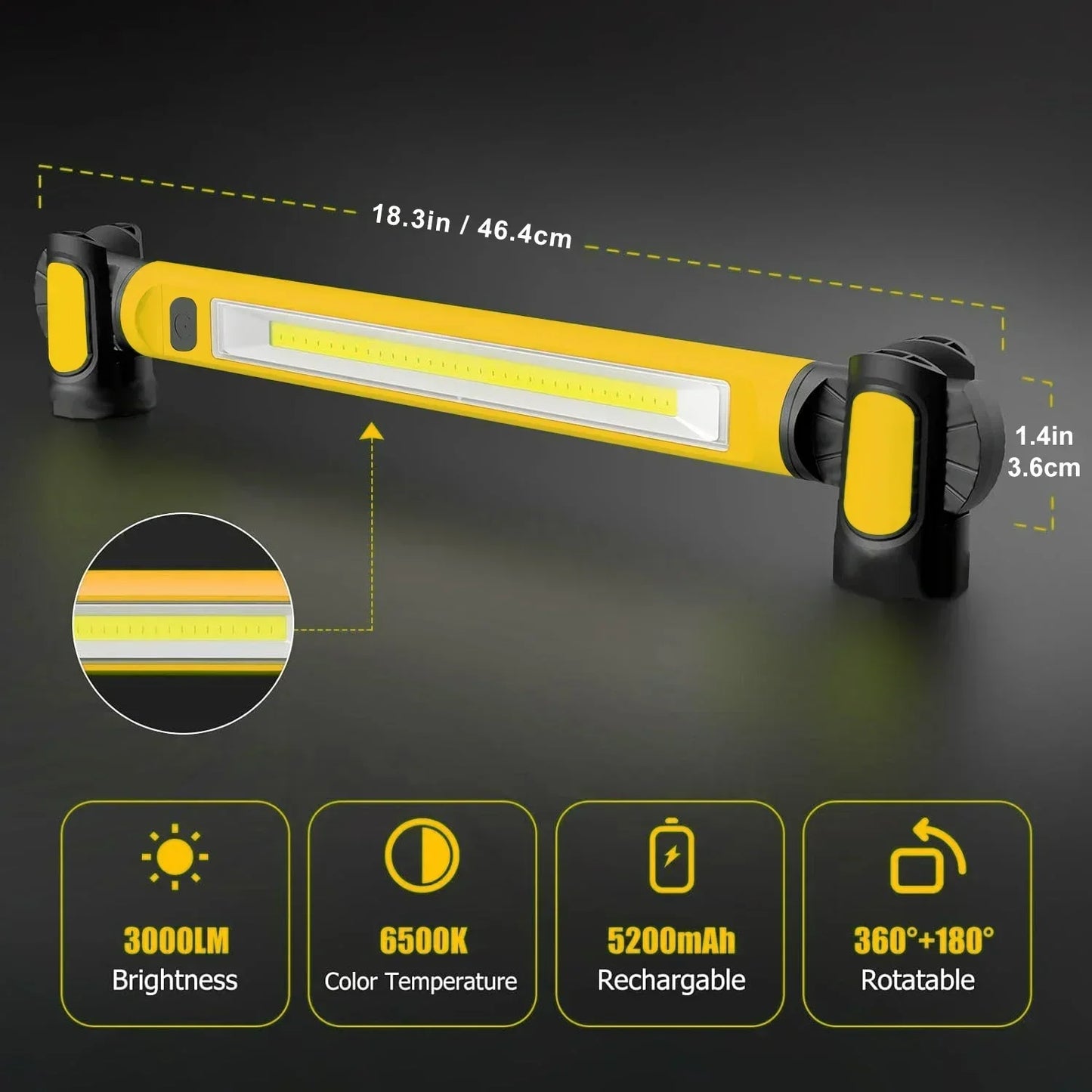 Super Bright Magnetic Work Light with Rechargeable Battery