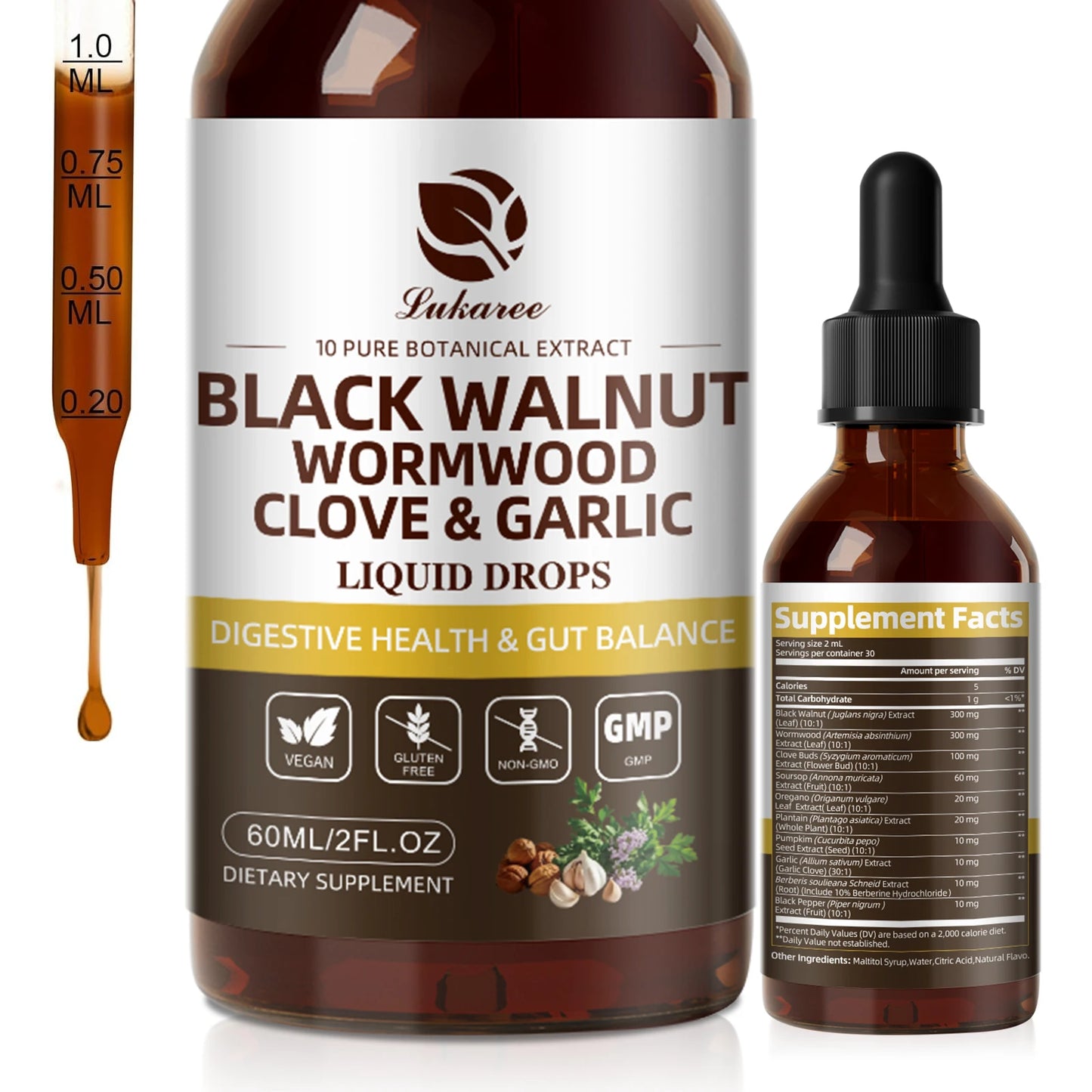 60ML Black Walnut & Wormwood Drops for Digestion & Immunity