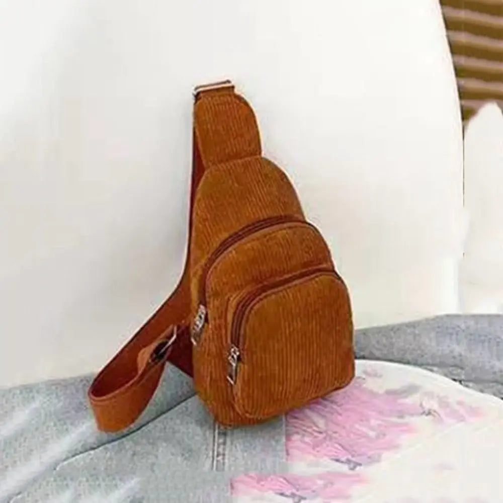 Solid Color Corduroy Chest Bag | Stylish Crossbody Schoolbag