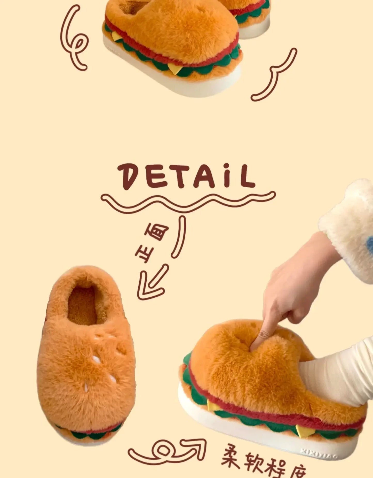Cute Hamburger Plush Slippers | Warm & Cozy Indoor Footwear