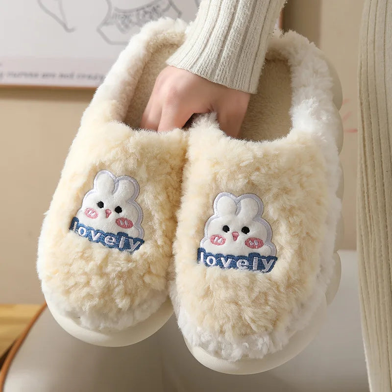 Women's Cute Cartoon Rabbit Plush Slippers | Cozy Indoor Footwear