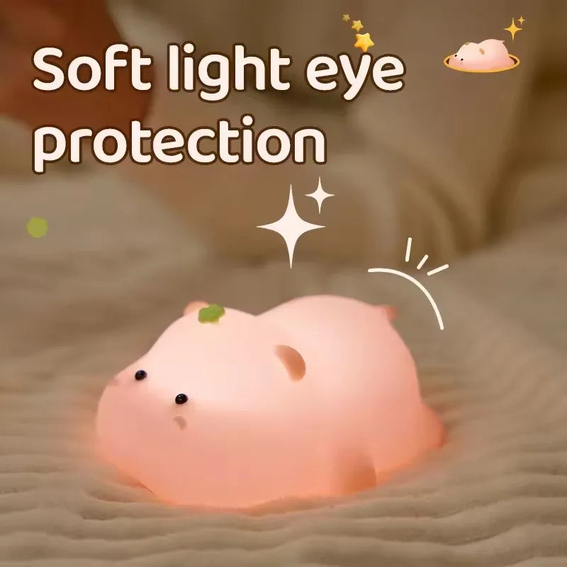 Cute Pink Hippo Night Light | Portable Silicone Kids Lamp