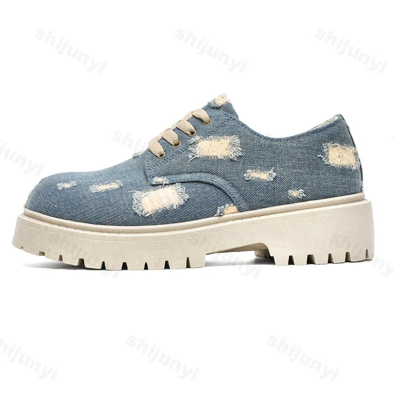 Comfortable Denim Low Top Boots with Thick Sole | Trendy Sneakers