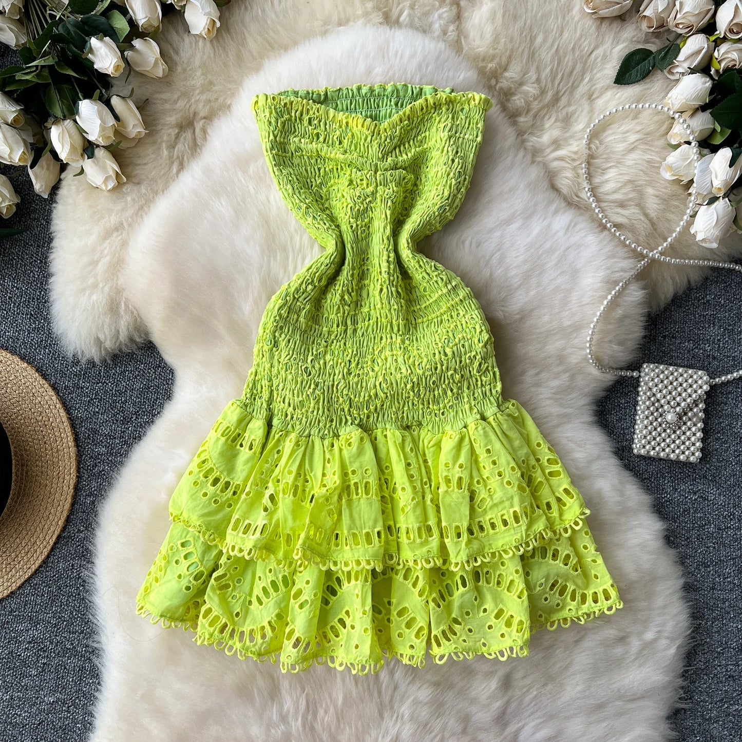 Chic Vintage Sleeveless Pleated Tube Dress for Summer Parties