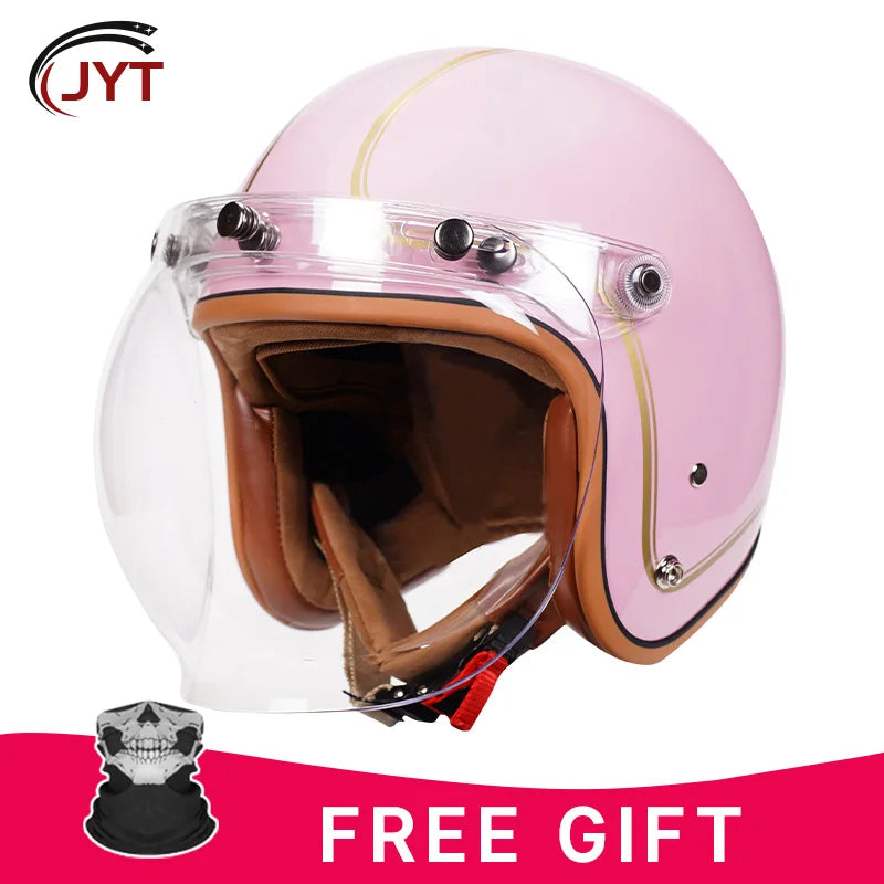3/4 Open Face Retro Motorcycle Helmet with Bubble Visor - DOT Approved