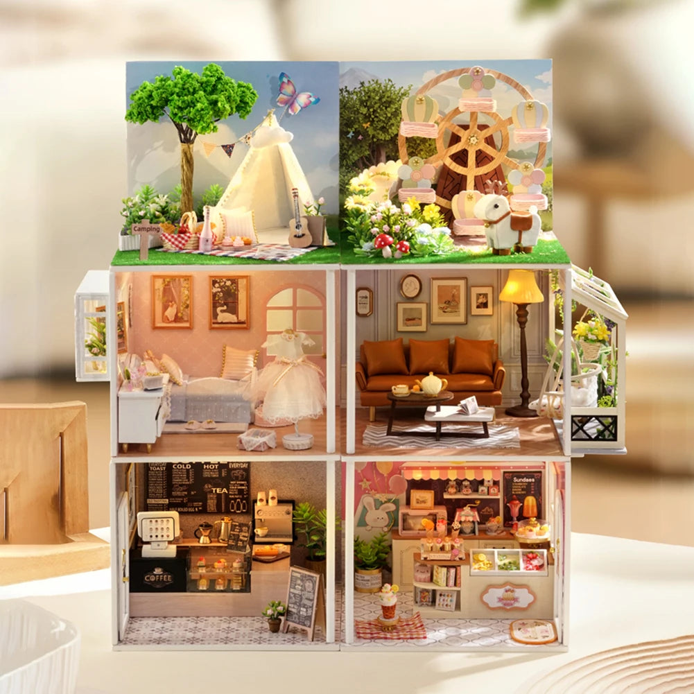 Kit de casa de muñecas de madera DIY | Regalo creativo con muebles en miniatura