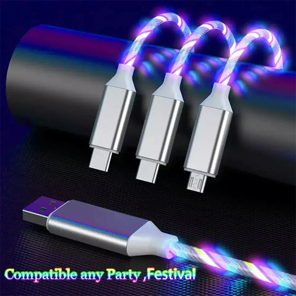 Glowing LED Light USB 3 in 1 Fast Charging Cable for Phones