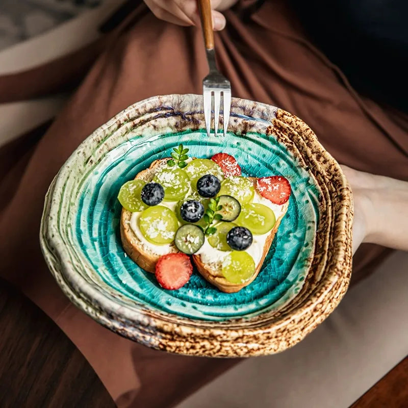 7-Inch Retro Ice Crack Shaped Ceramic Salad Plate for Stylish Dining