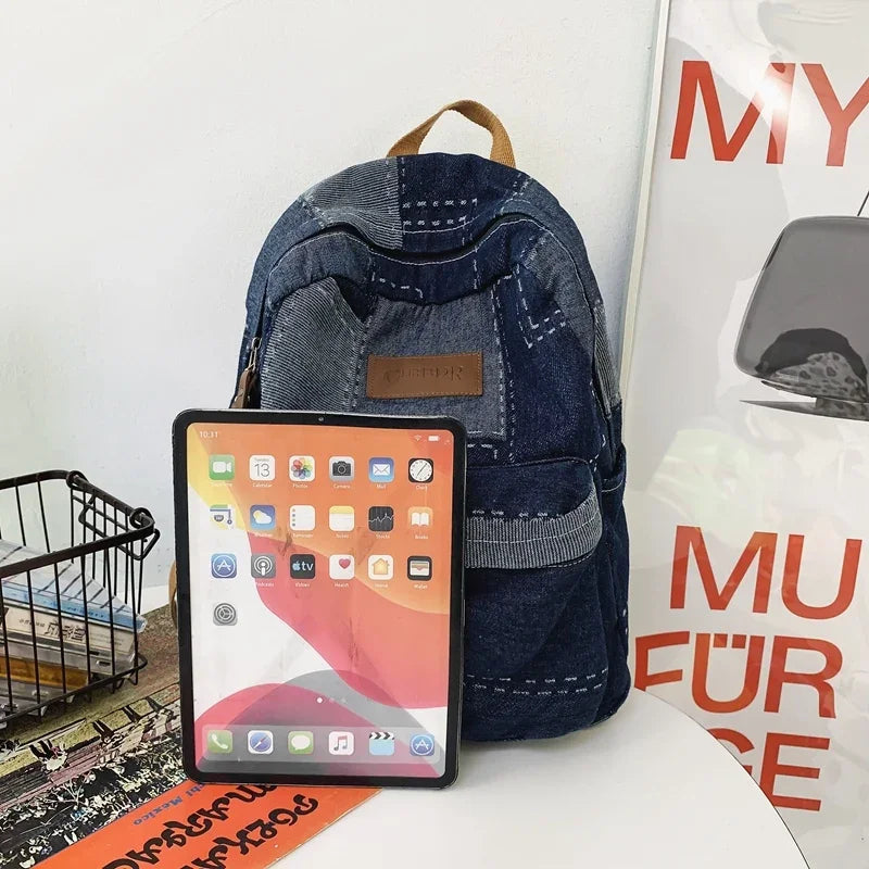 Trendy Washed Denim Backpack | Stylish College Laptop Bag
