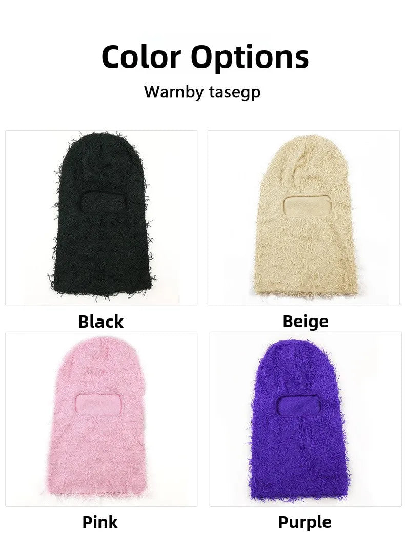 Unisex Distressed Knit Balaclava | Fuzzy Winter Ski Mask