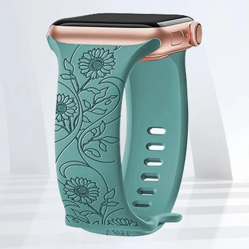 Floral Engraved Silicone Strap | Elegant Replacement Band for Apple Watch