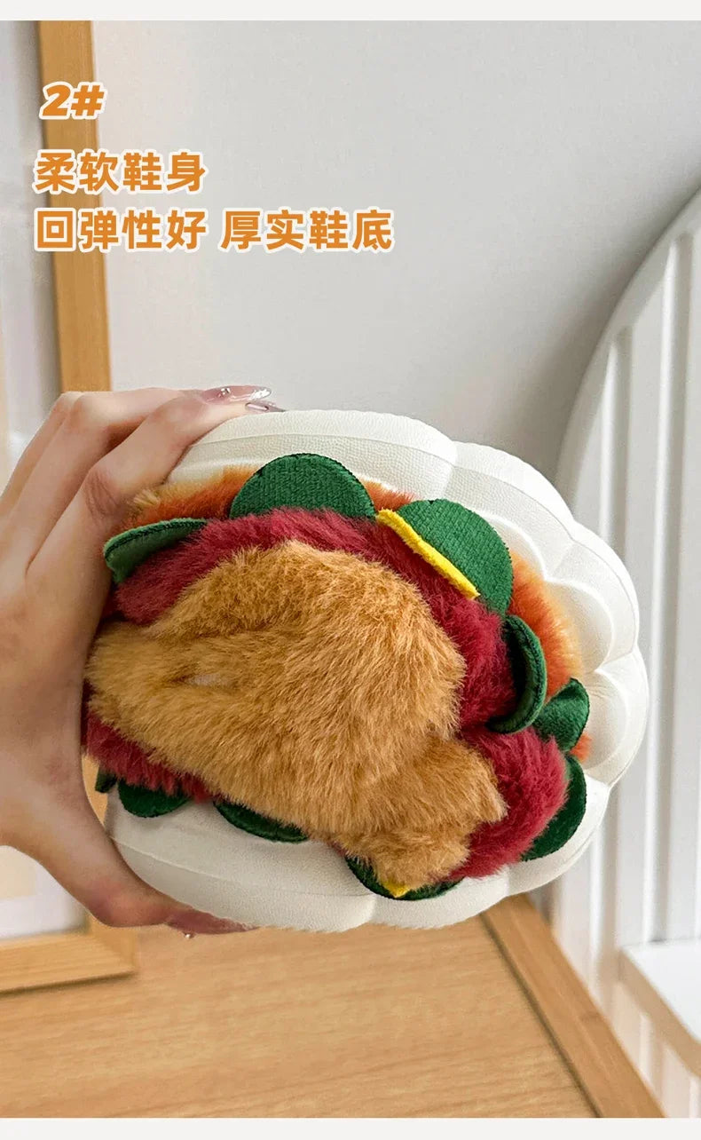Funny Hamburger Plush Slippers | Cozy 3D Cartoon Slides for All