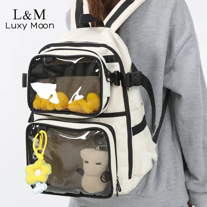 2pcs Transparent Backpack Set | Stylish Clear Casual Rucksack