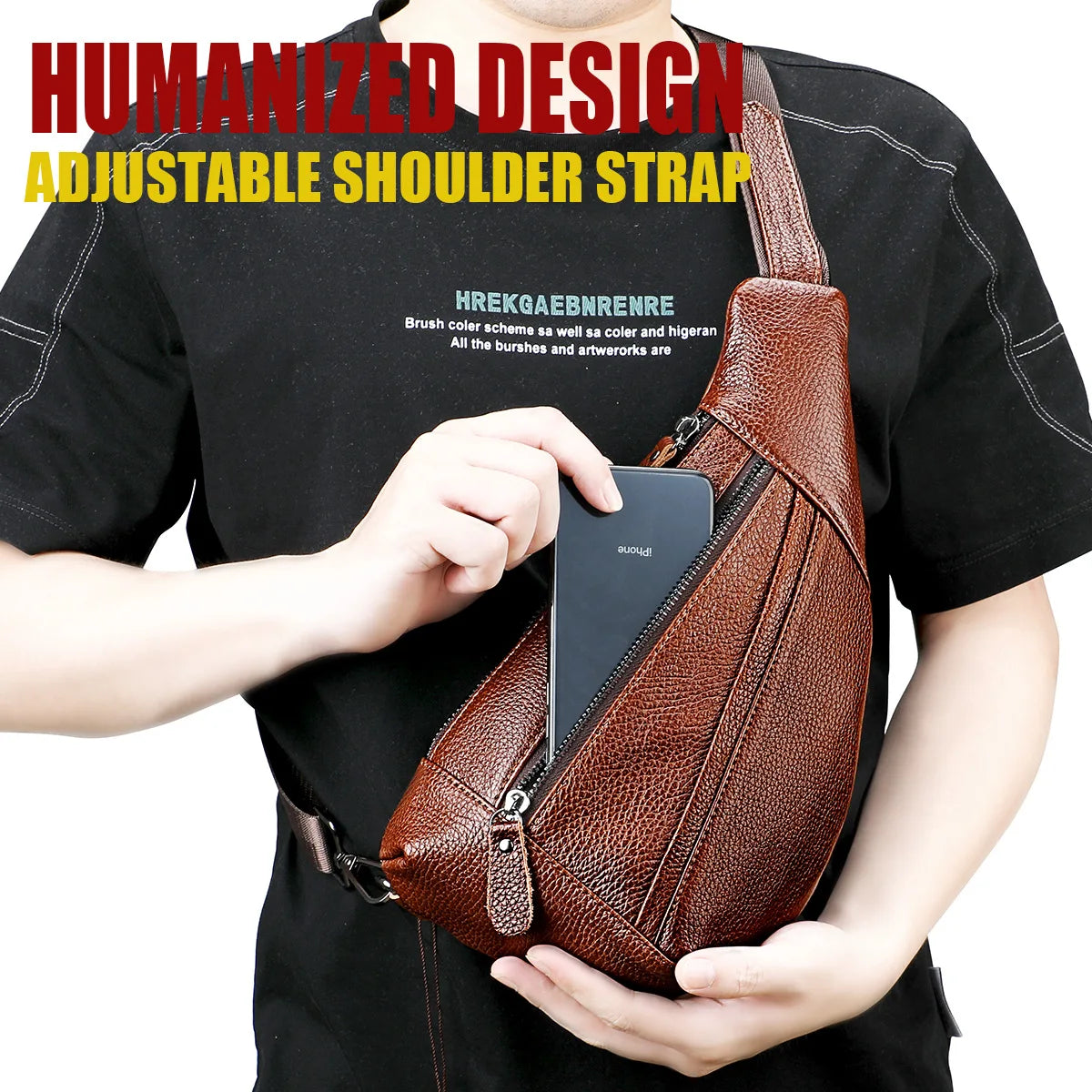 Men's Genuine Leather Chest Bag | Casual Triangle Crossbody Sling