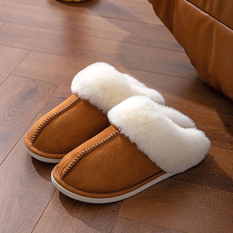 Winter Warm Faux Suede Fur Slippers | Cozy Plush Indoor Slides