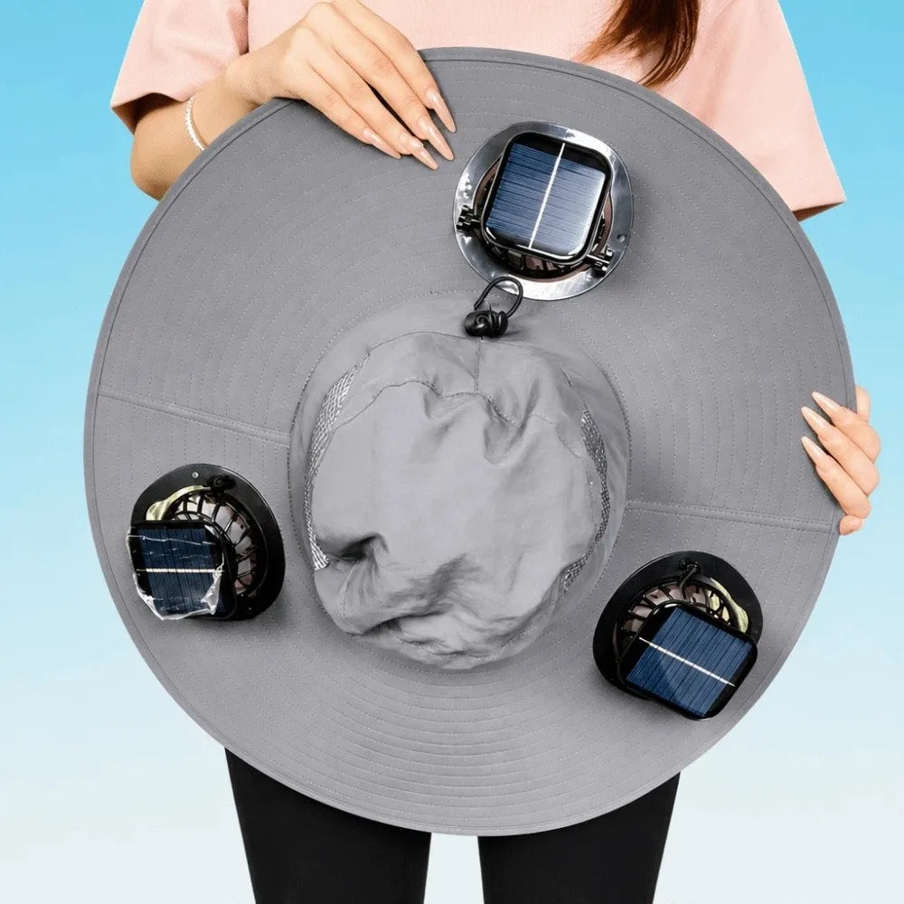 3 Fans Solar Fan Hat | Breathable UV Protection Wide Brim Cap