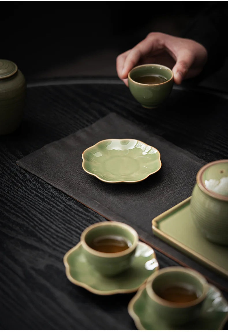Japanese Ceramic Petal Coaster | Elegant Anti-Scald Teaware Accessory