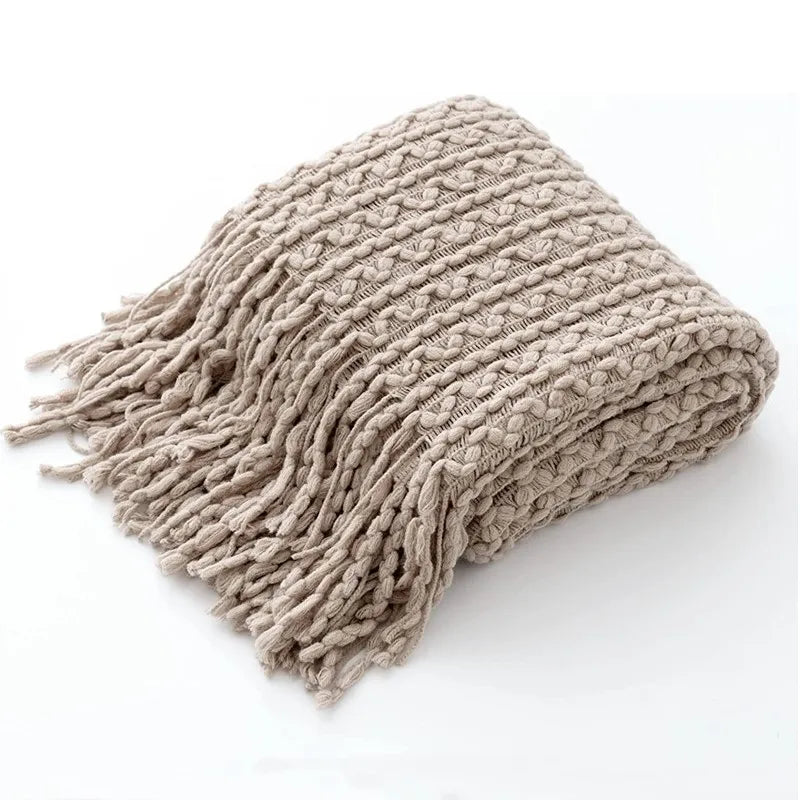 Cozy Yellow Boho Knitted Blanket | Soft Travel Nap Comfort