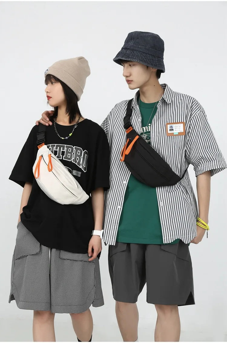 Street Casual Hip Hop Sport Fanny Pack Men Women Waterproof Functional Crossbody Bag Fashion Motorcycle Chest Bag Green Orange